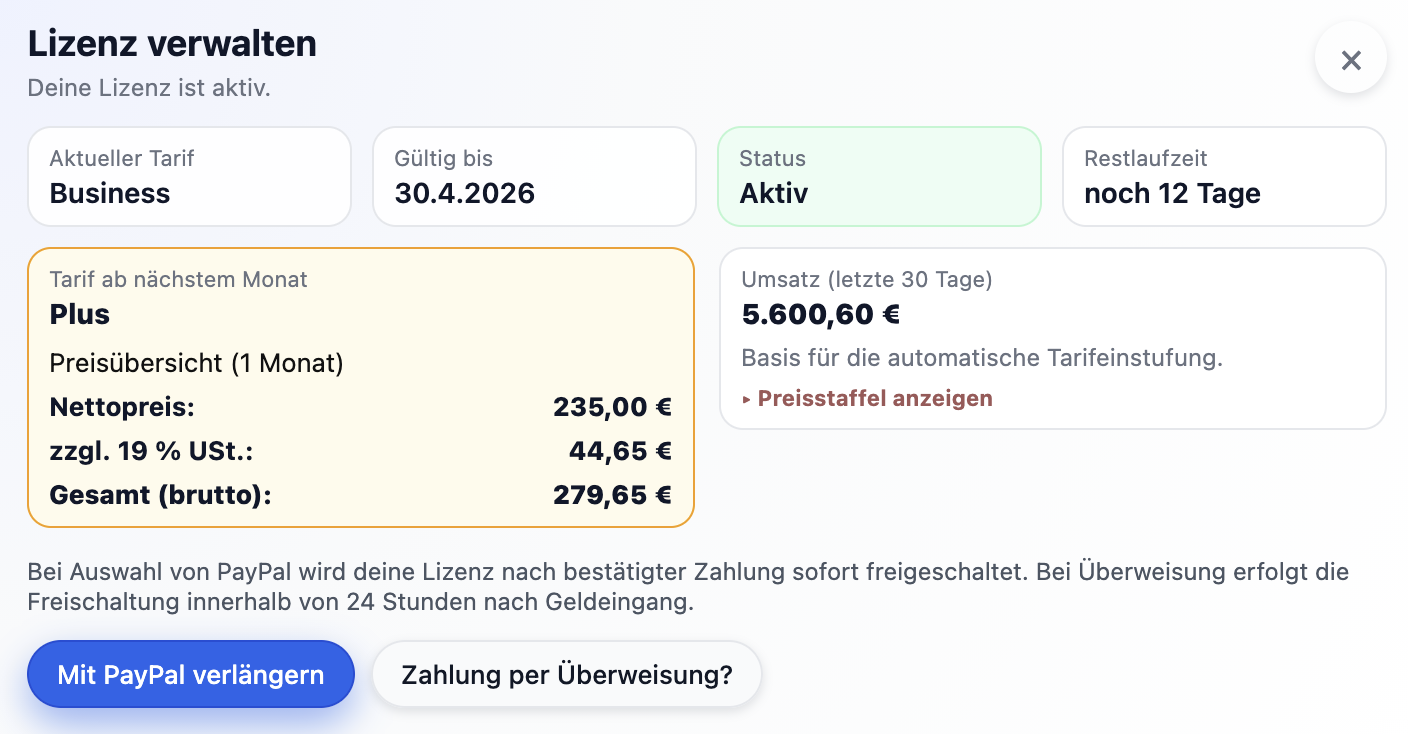 Preisübersicht und Tarifverwaltung von LiveCO24